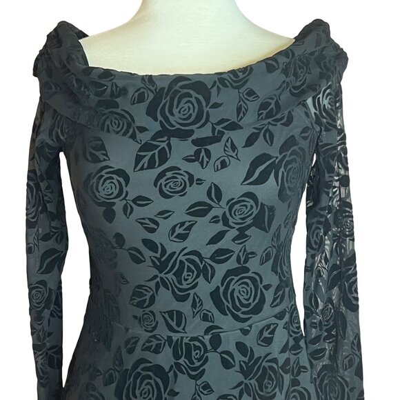 NWT Wild Fable M Black Rose Flocked Velvet Burnout Off-Shoulder Recycle Material - Picture 2 of 16
